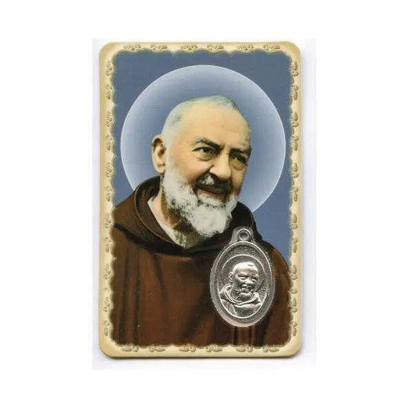 Carte de prière avec médaille en métal - Padre Pio