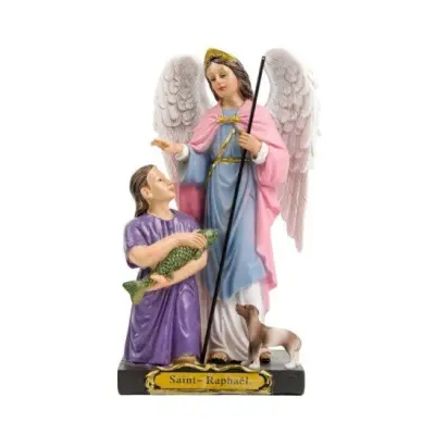 Statue Saint Raphaël Archange et Tobie en résine