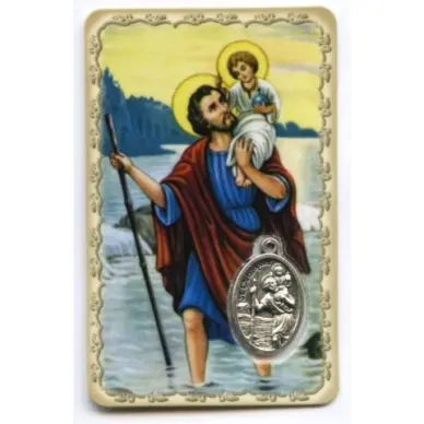 Carte de prière avec médaille en métal - Saint Christophe