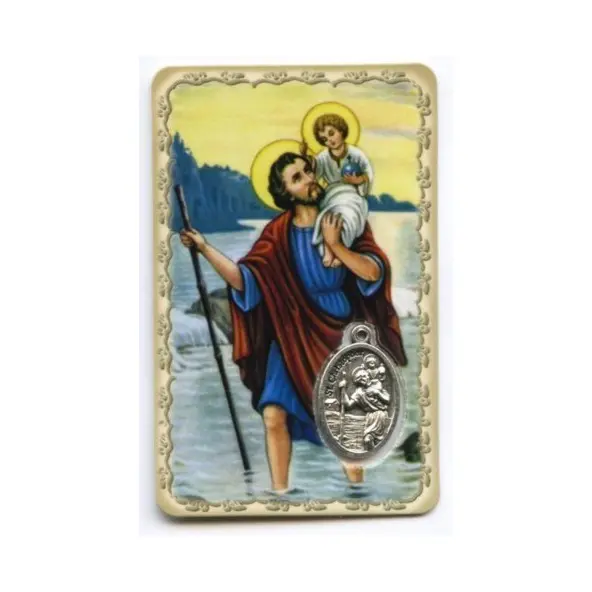 Carte de prière avec médaille en métal - Saint Christophe