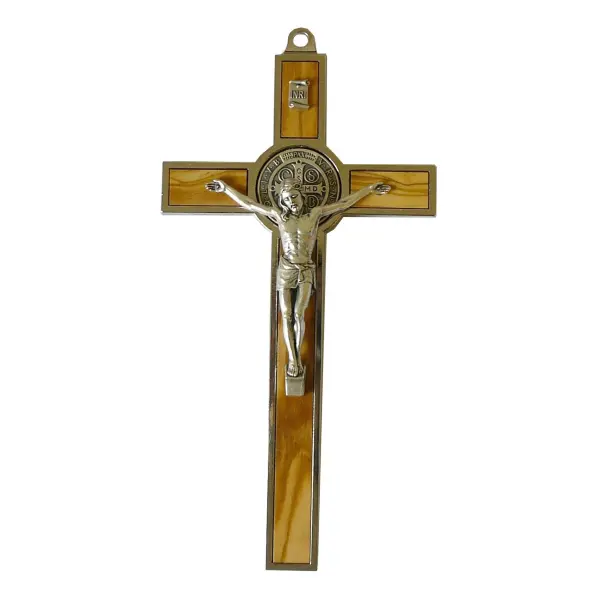 Crucifix de saint Benoit en bois d'olivier 19 cm