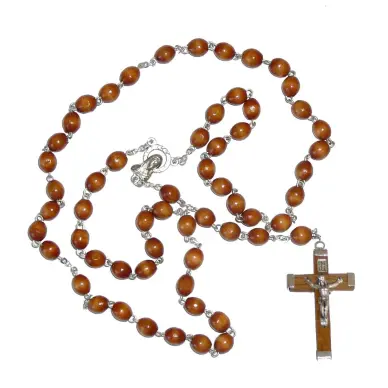Chapelet en bois sur chaîne - Marron