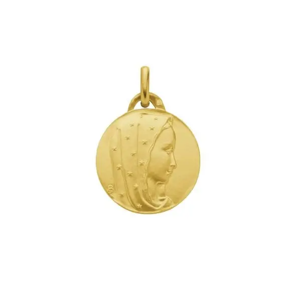 Médaille de la Vierge au voile étoilé 18 mm ronde - plaqué or