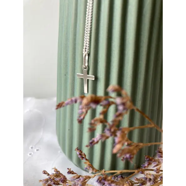 Croix plate en argent - 15 mm