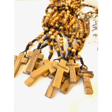 Chapelet en bois sur corde en bois d'olivier - 35 cm