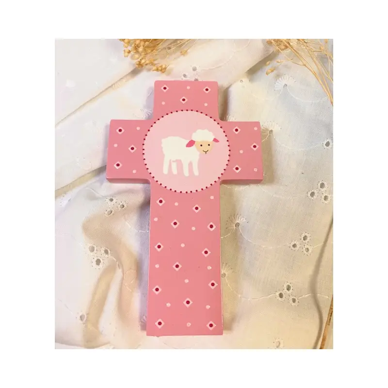 Croix en bois pour enfant - Agneau