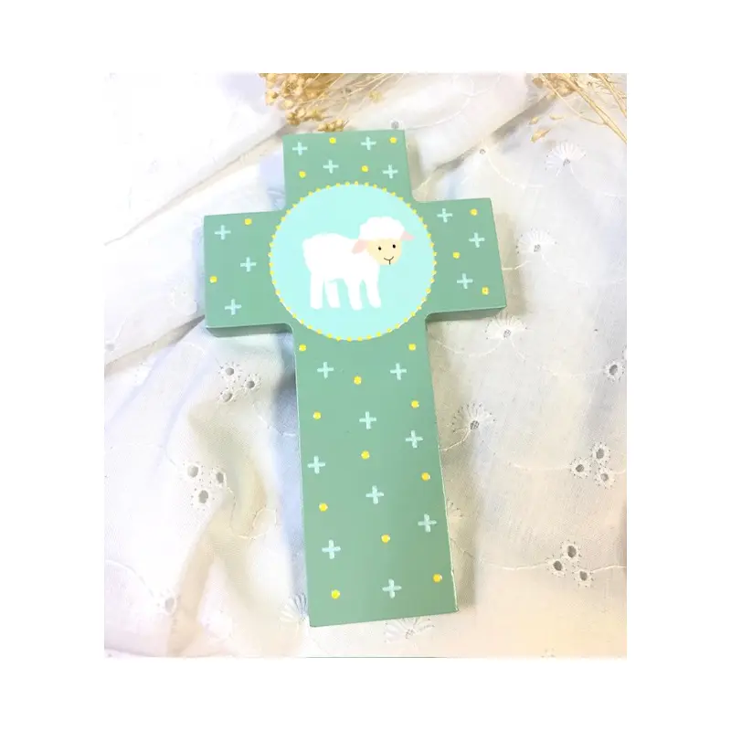 Croix en bois pour enfant - Agneau
