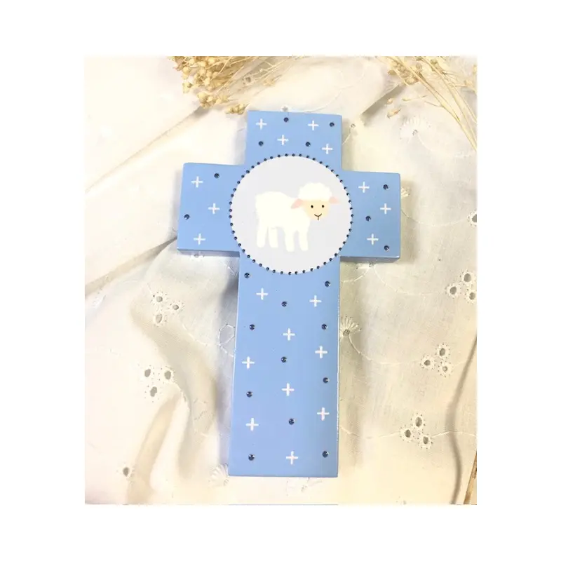 Croix en bois pour enfant - Agneau