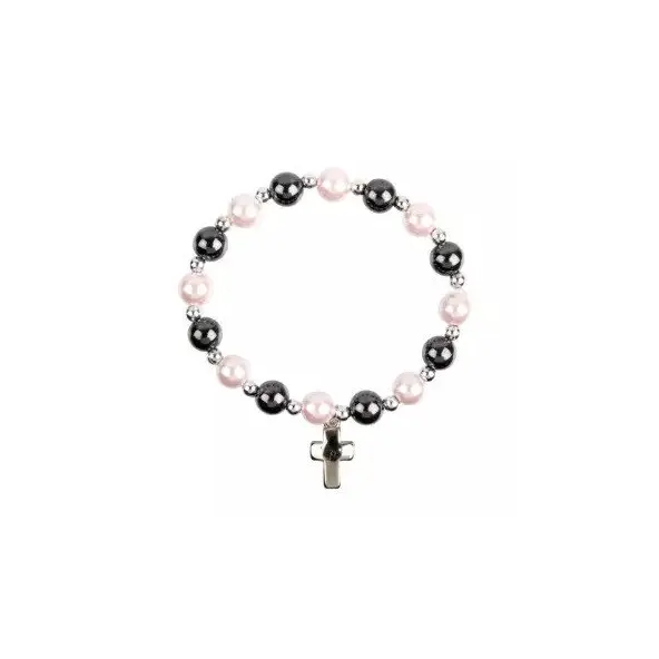 Bracelet croix - hématites et perles