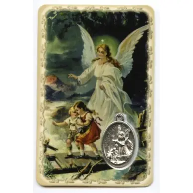 Carte de prière avec médaille en métal - Ange Gardien