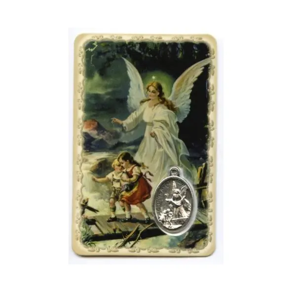 Carte de prière avec médaille en métal - Ange Gardien