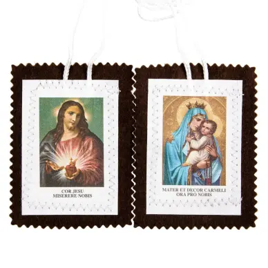Scapulaire ND du Mont Carmel & Sacré-Coeur en tissu - Grand format