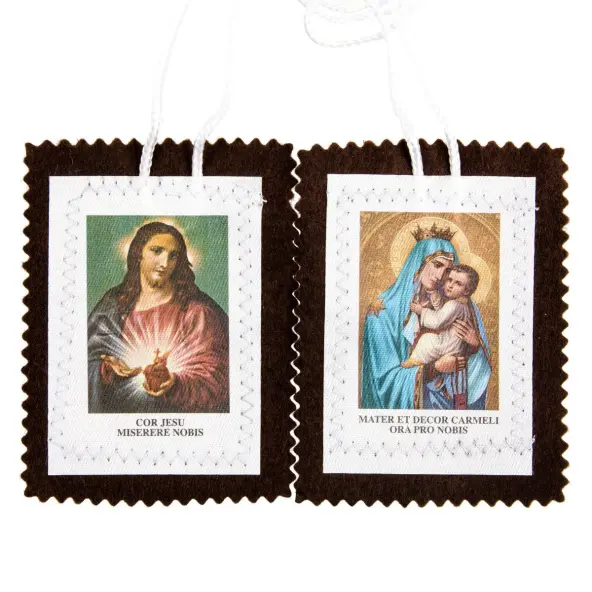 Scapulaire ND du Mont Carmel & Sacré-Coeur en tissu - Grand format