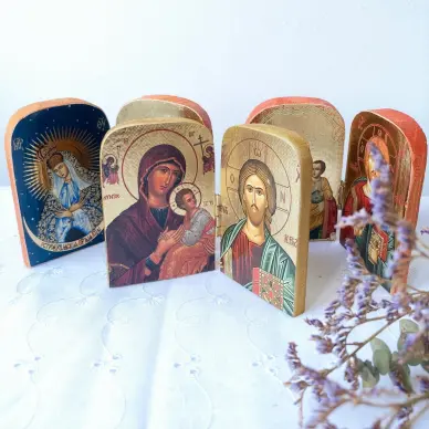 Icône diptyque Vierge Marie et Christ Pantocrator