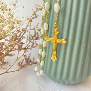 Chapelet Vierge Miraculeuse doré - Nacre - 59 cm