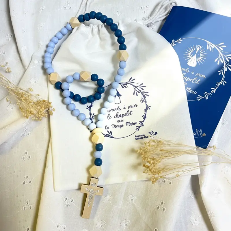 Chapelet pour enfant en perles de silicone + livret d'apprentissage