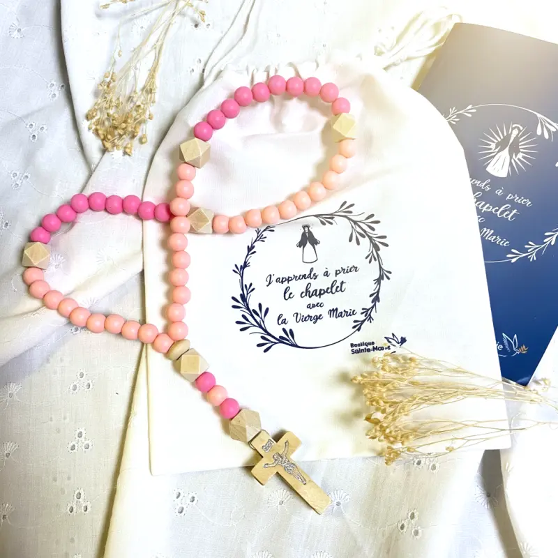 Chapelet pour enfant en perles de silicone + livret d'apprentissage