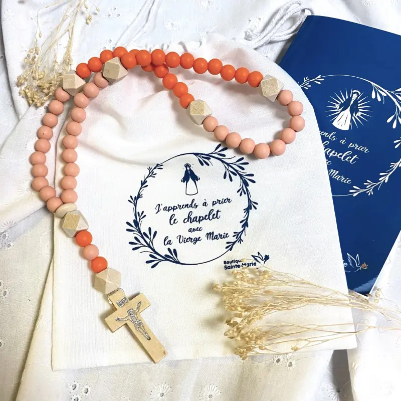 Chapelet pour enfant en perles de silicone + livret d'apprentissage