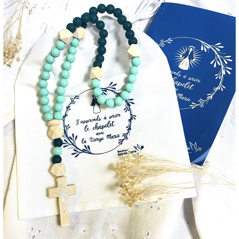 Chapelet pour enfant en perles de silicone + livret d'apprentissage