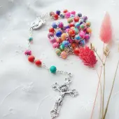 Chapelet multicolore Fimo sur chaîne argentée - 1