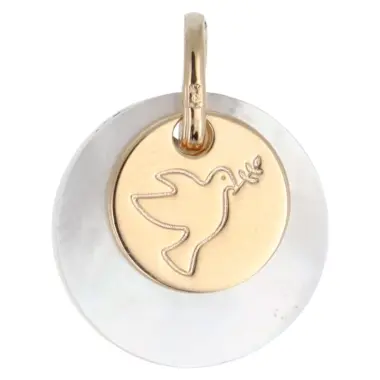 Médaille plaqué or et nacre avec colombe 15 mm