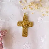 Pendentif Croix Ex-Voto en laiton doré - 1