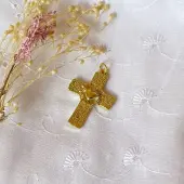Pendentif Croix Ex-Voto en laiton doré - 3