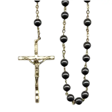 Chapelet Vierge Miraculeuse en hématites sur chaîne dorée