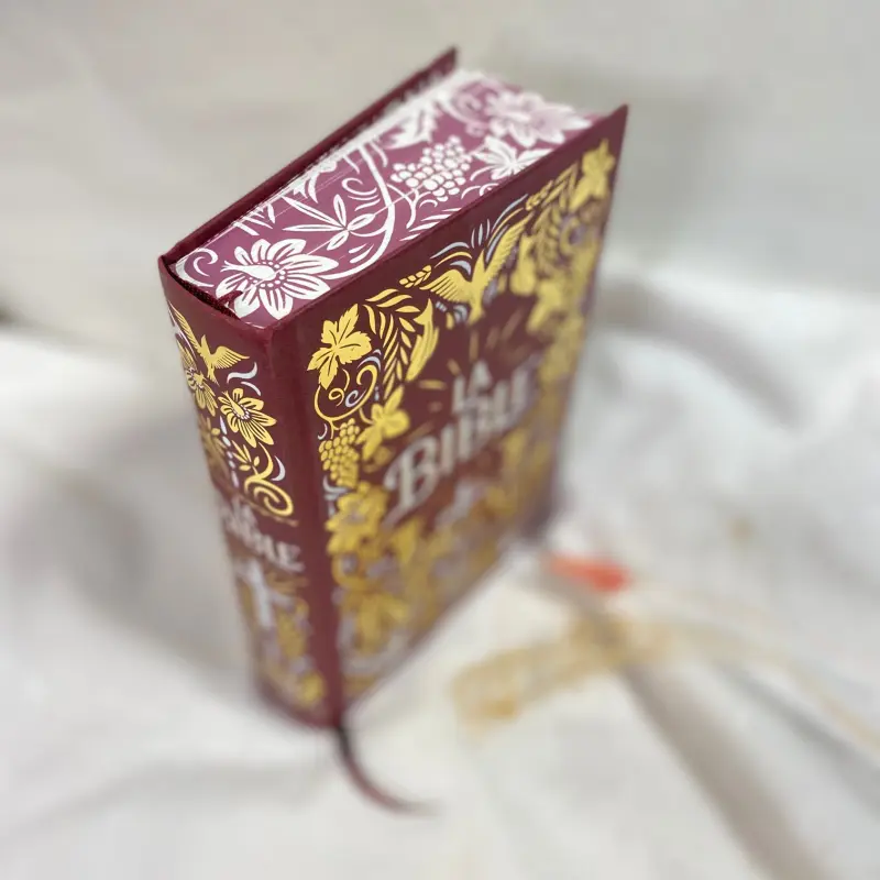 La Bible reliée avec jaspage bordeaux