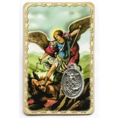 Carte de prière avec médaille en métal - Saint Michel