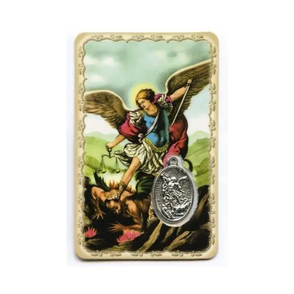 Carte de prière avec médaille en métal - Saint Michel
