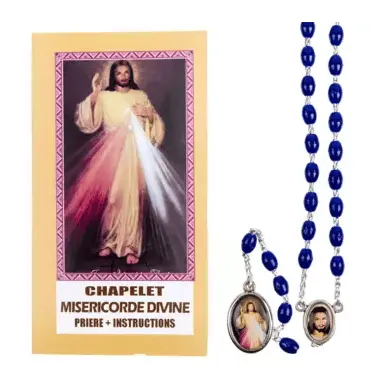 Chapelet Divine Miséricorde bleu + notice