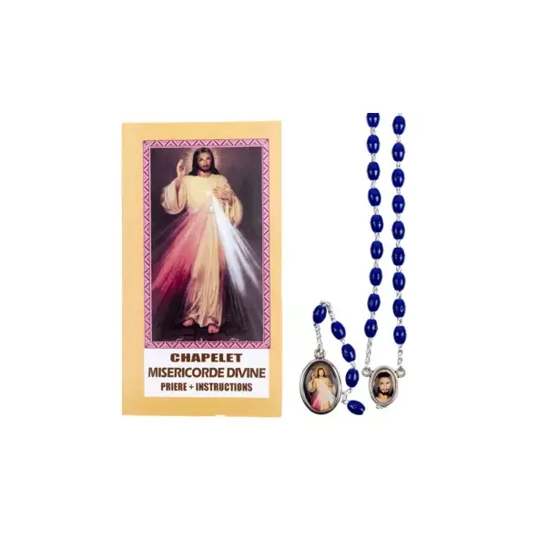 Chapelet Divine Miséricorde bleu + notice
