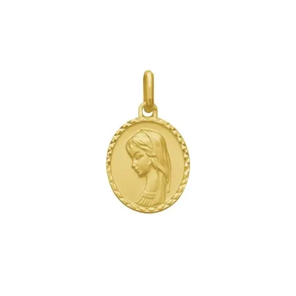 Médaille de la Vierge ovale avec bord facetté 17 mm - plaqué or
