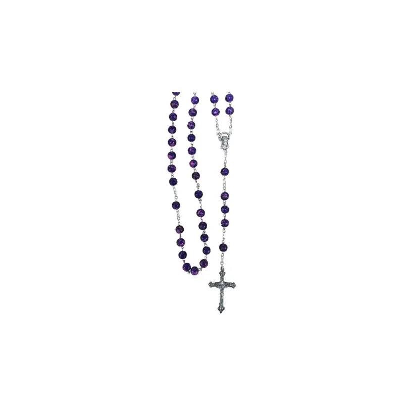 Chapelet Vierge Marie en perles de verre mauves