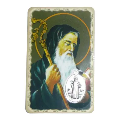 Carte de prière avec médaille en métal - Saint Benoît