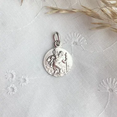 Médaille de Saint Christophe bord plat - 14 mm