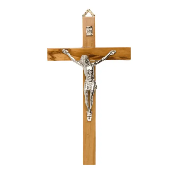 Crucifix en bois vernis avec Christ en métal
