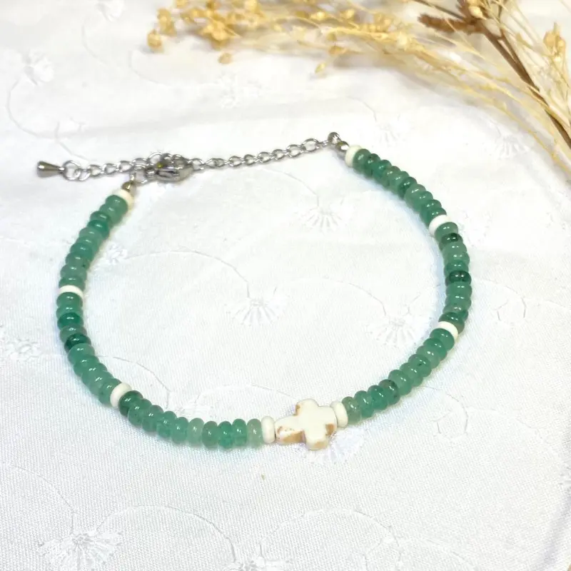 Bracelet chapelet en pierre coloris Aventurine verte avec fermoir