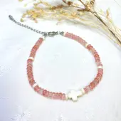 Bracelet chapelet en verre coloris rose avec fermoir - 1