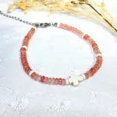 Bracelet chapelet en verre coloris rose avec fermoir - 2