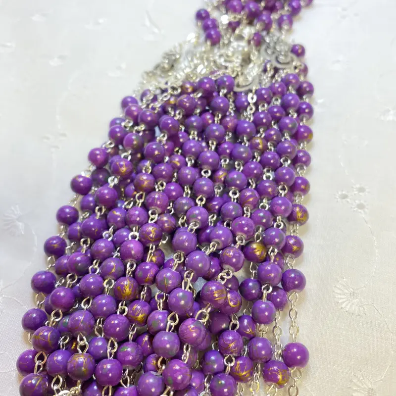Chapelet Vierge Marie en perles de verre mauves