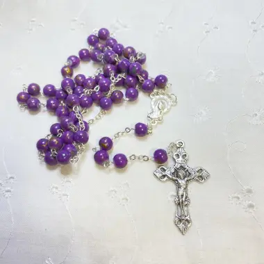 Chapelet Vierge Marie en perles de verre mauves