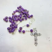 Chapelet Vierge Marie en perles de verre mauves - 1
