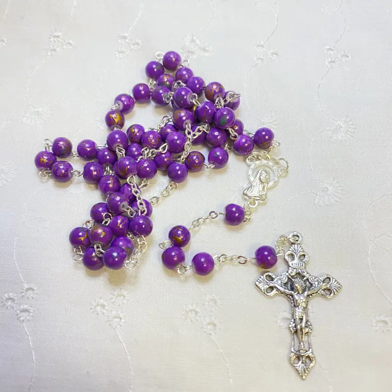 Chapelet Vierge Marie en perles de verre mauves