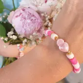 Bracelet Sacré-Coeur duo Mère-Fille rose & blanc - 2