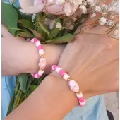 Bracelet Sacré-Coeur duo Mère-Fille rose & blanc - 1