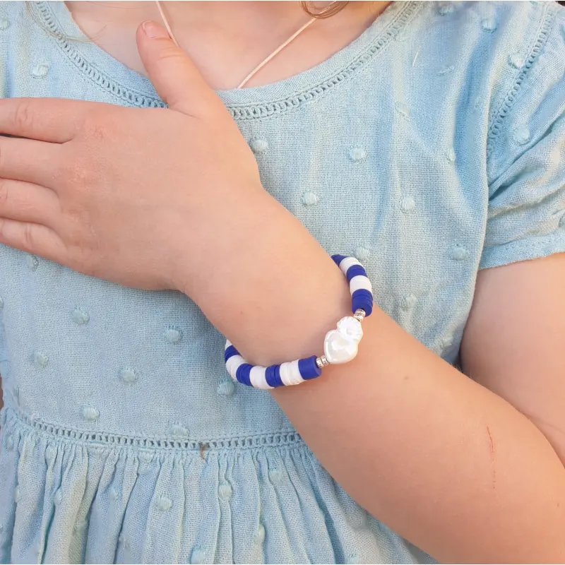 Bracelet Sacré-Coeur duo Mère-Enfant bleu & blanc