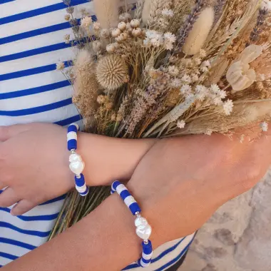 Bracelet Sacré-Coeur duo Mère-Enfant bleu & blanc