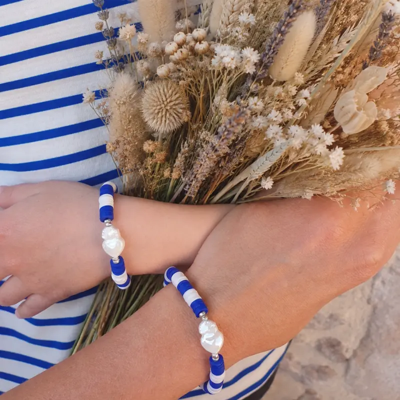 Bracelet Sacré-Coeur duo Mère-Enfant bleu & blanc